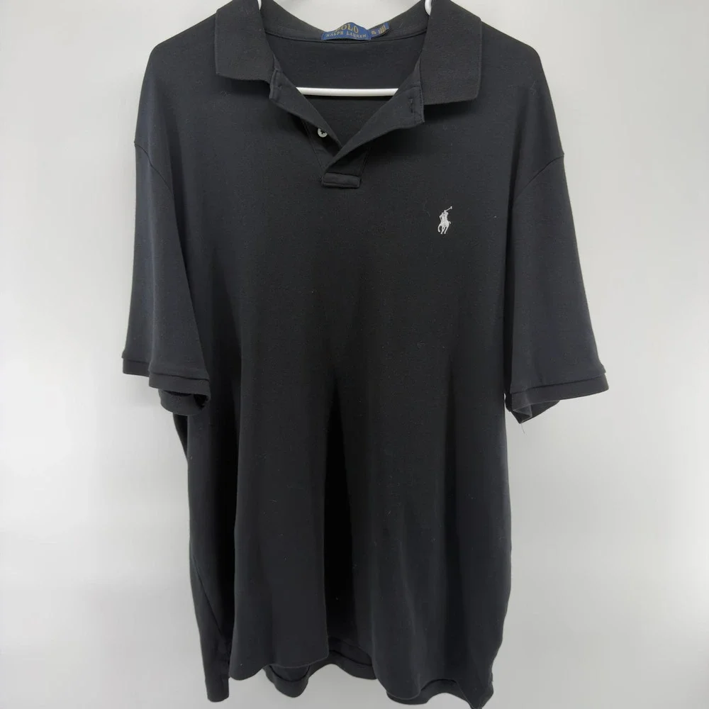 Polo Ralph Lauren Mens XL Black Short Sleeve Cotton Polo Shirt White Pony Logo